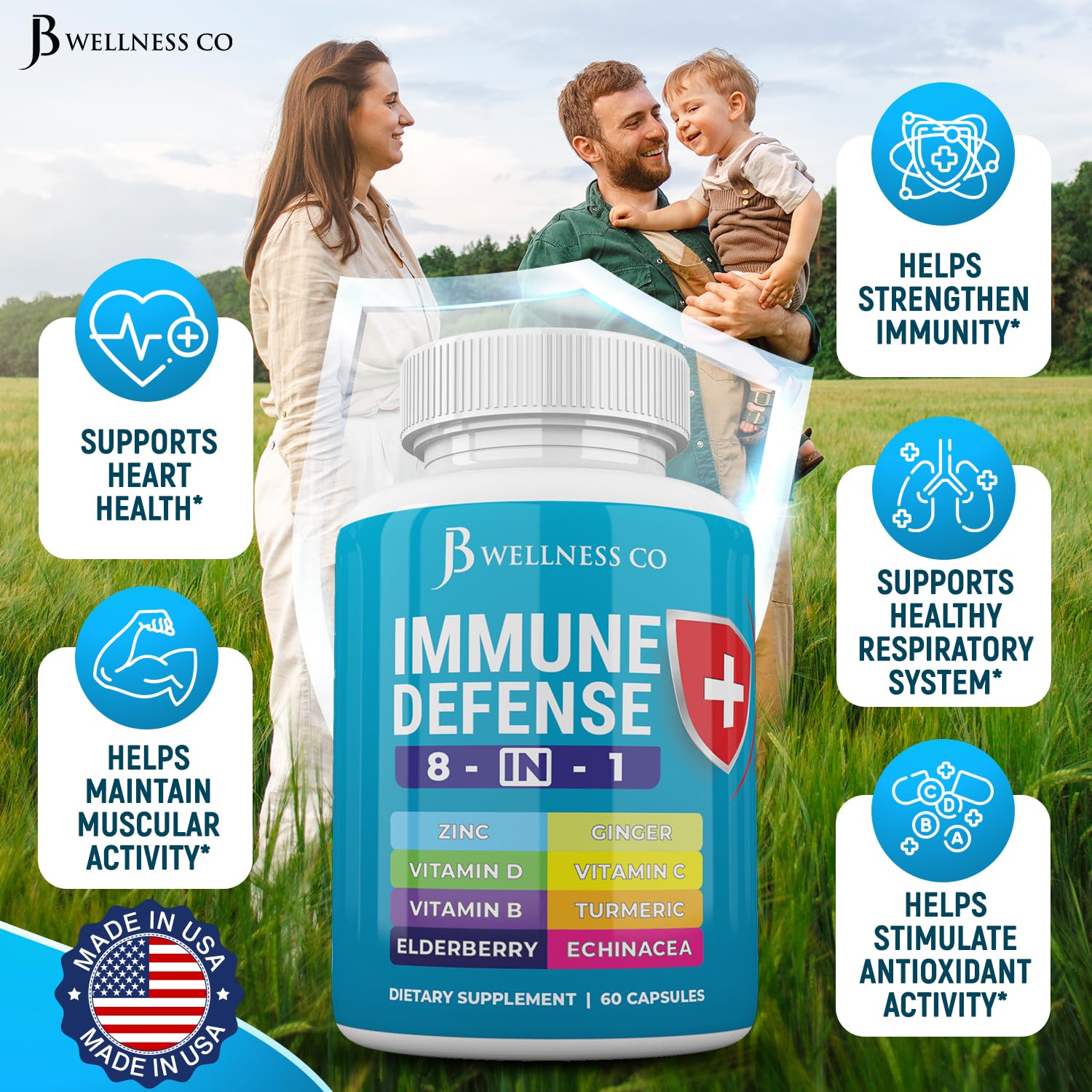 JB Wellness Co etiqueta abierta con lista de ingredientes y beneficios clave