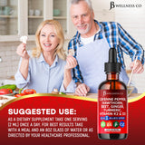 JB Wellness Co gotas vertidas en vaso de agua para mezclar fácilmente