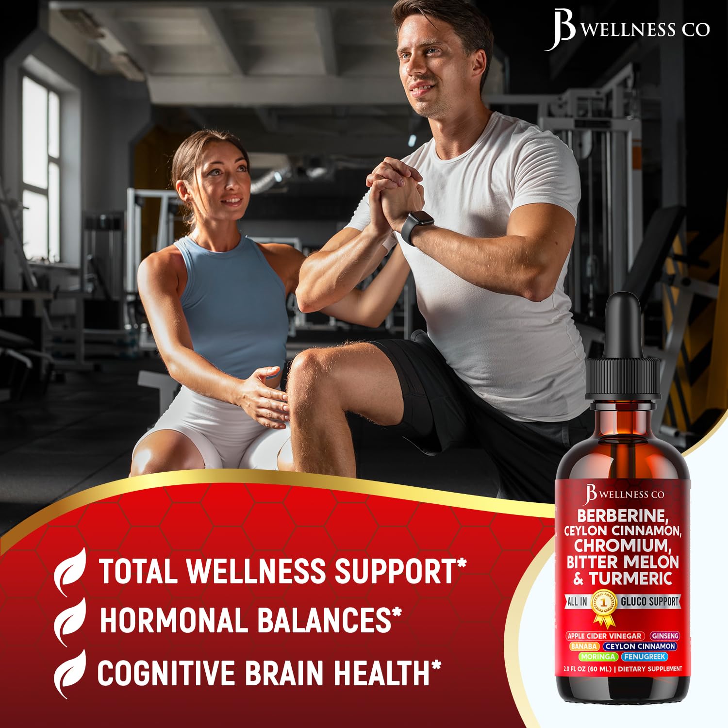 JB Wellness Co frasco junto a mano para comparar tamaño y porciones