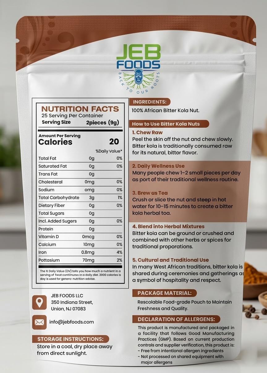 JEB FOODS primer plano de textura de la bitter kola, visual de calidad