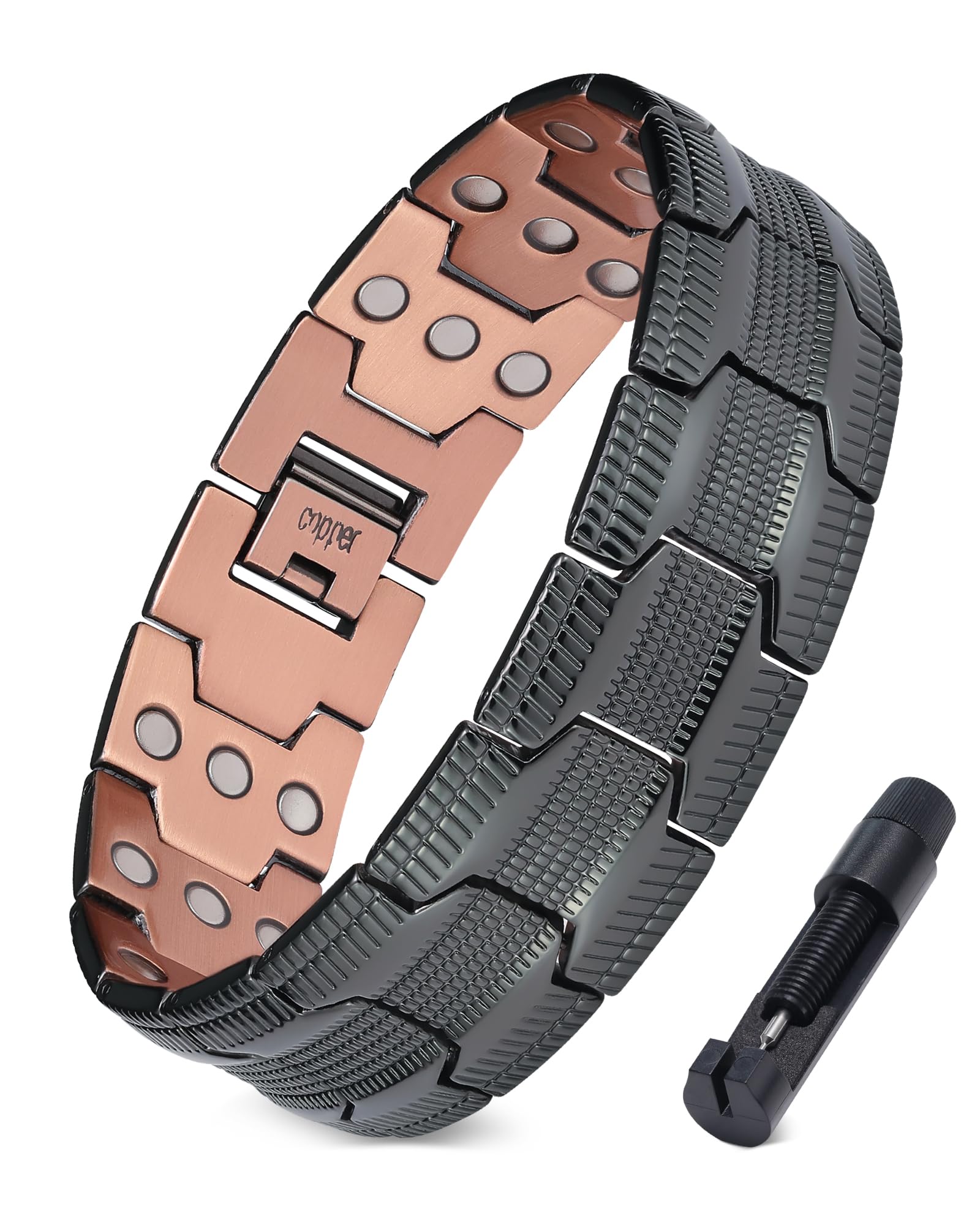 Jecanori pulsera cobre frontal mostrando diseño elegante y robusto