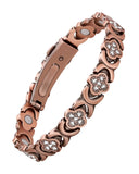 Jecanori pulsera frontal mostrando acabado de cobre y estilo elegante