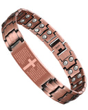 Jecanori pulsera cruz frontal mostrando diseño masculino y acabado cálido