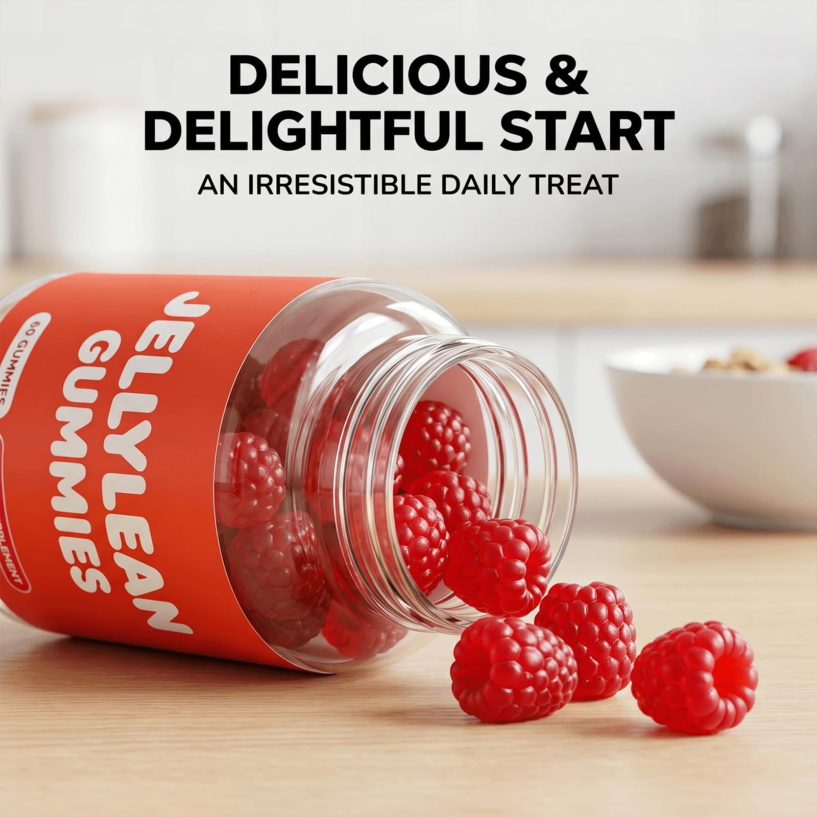 Jellylean botella abierta con gomitas visibles para uso inmediato