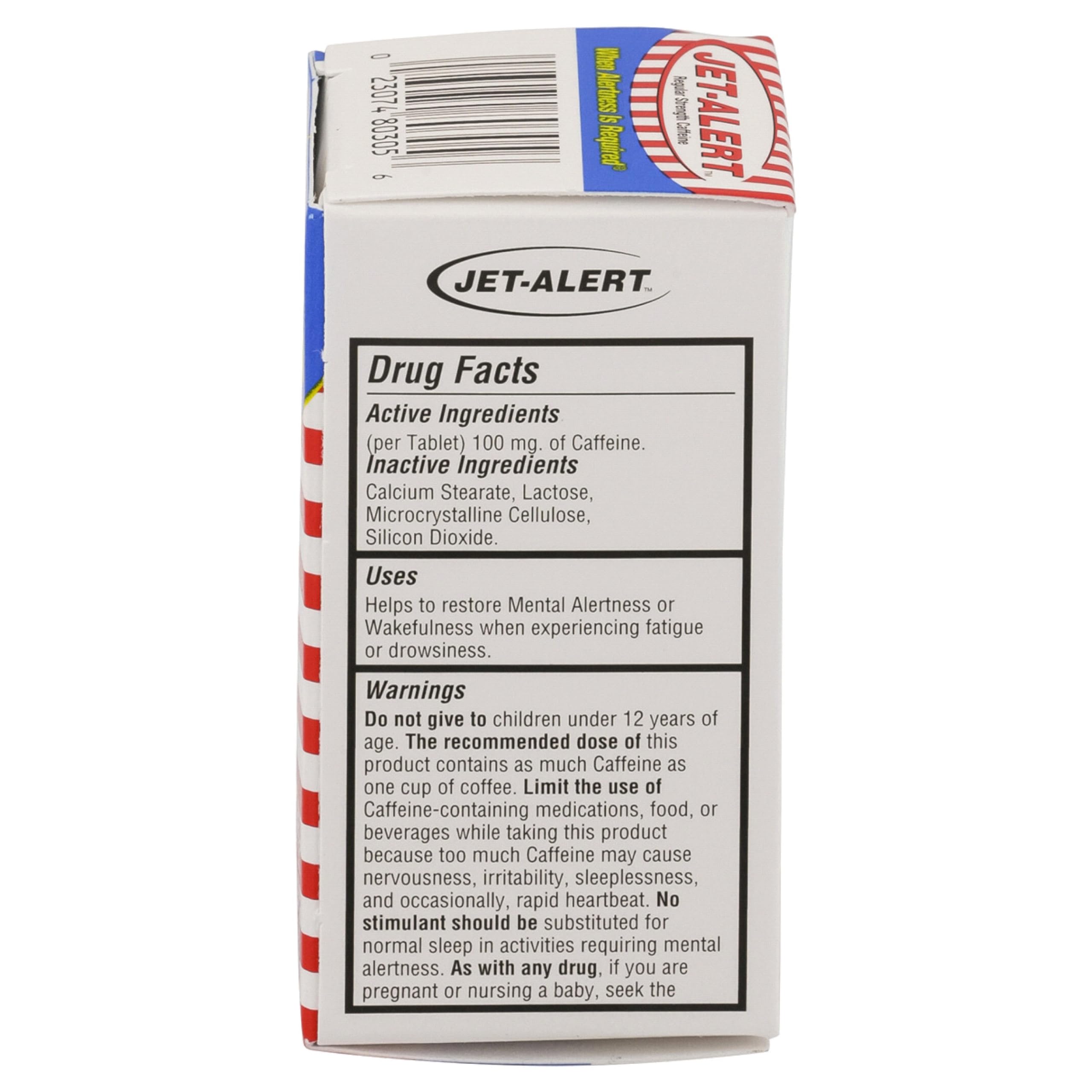 Jet-Alert etiqueta nutricional legible con información de 100 mg por tableta para dosificación precisa