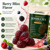 jevawell gomita junto a una manzana, ilustra sabor kombucha natural