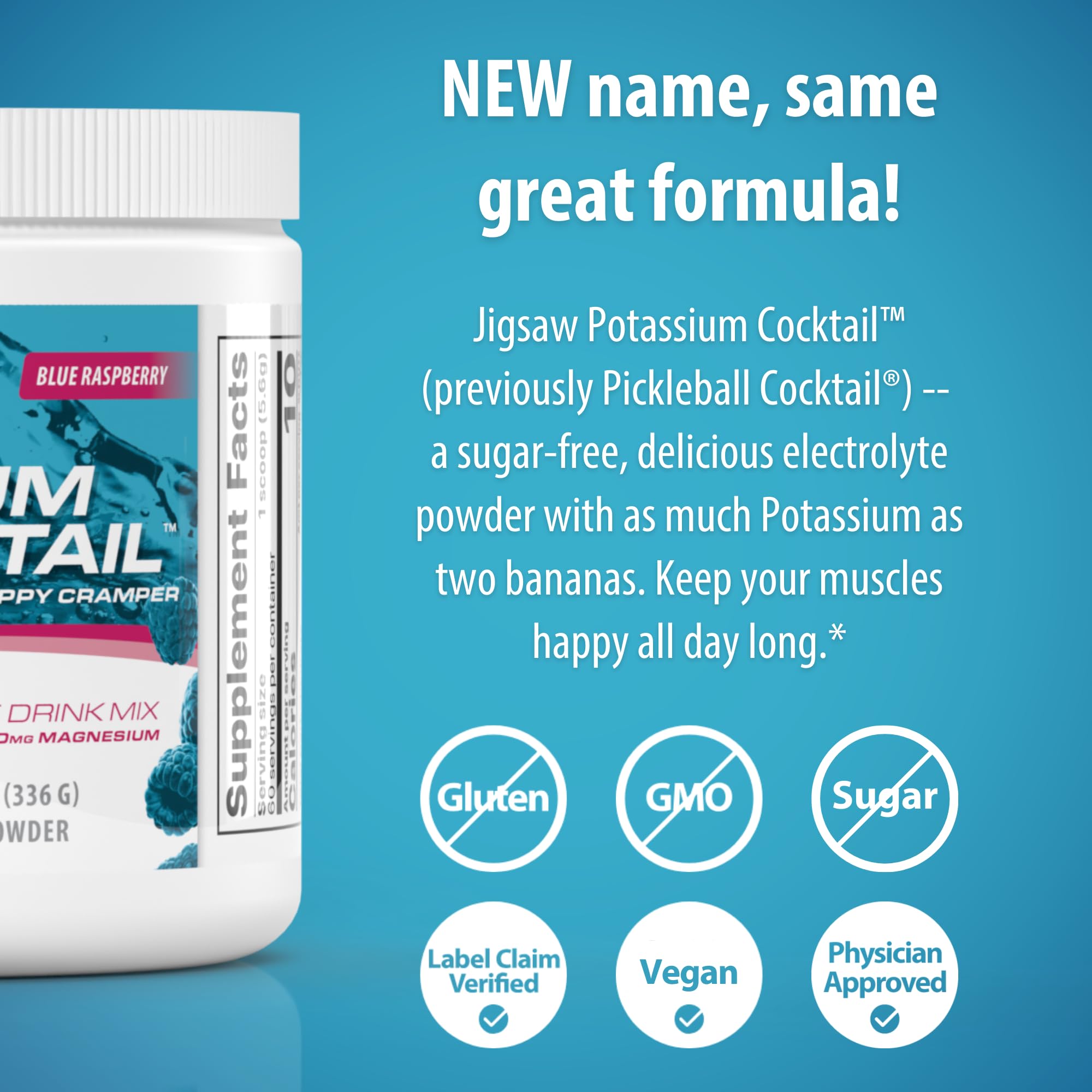 Jigsaw Health etiqueta con información nutricional, destaca potasio 800 mg por servicio