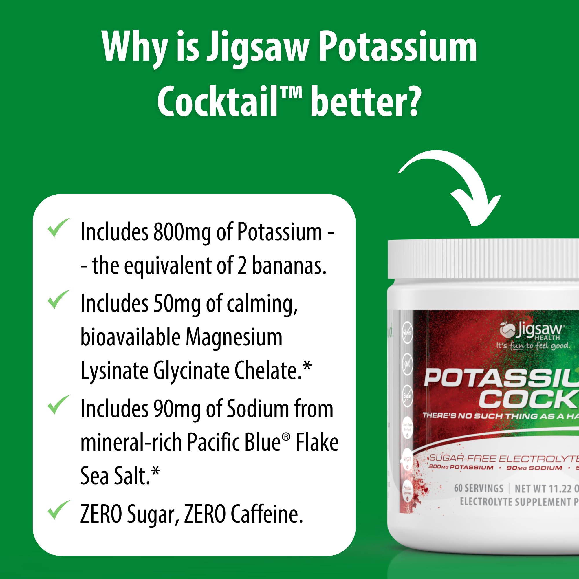 Jigsaw Health etiqueta nutricional en primer plano con detalles de potasio y minerales