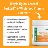 Acerola, sal marina y potasio representados junto al producto Jigsaw Health, evidencia origen natural