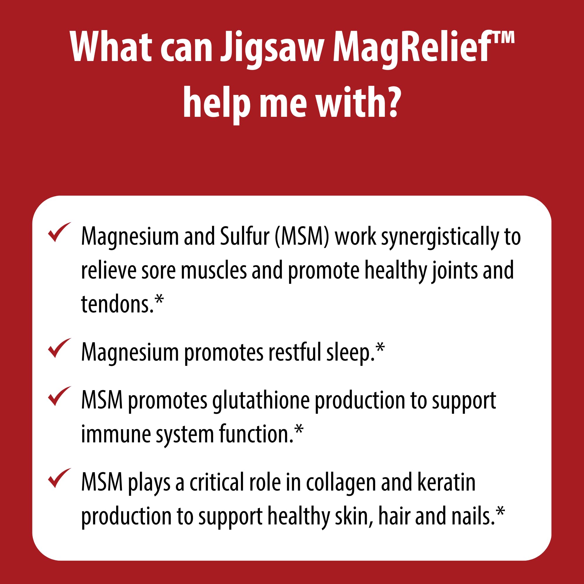 Jigsaw Health etiqueta de ingredientes destacando Zechstein y OptiMSM