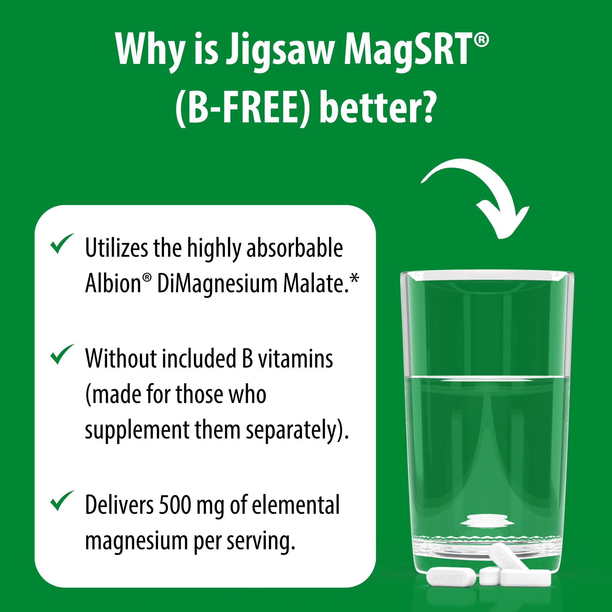 Caja abierta de Jigsaw Health MagSRT con tabletas visibles para cantidad y presentación