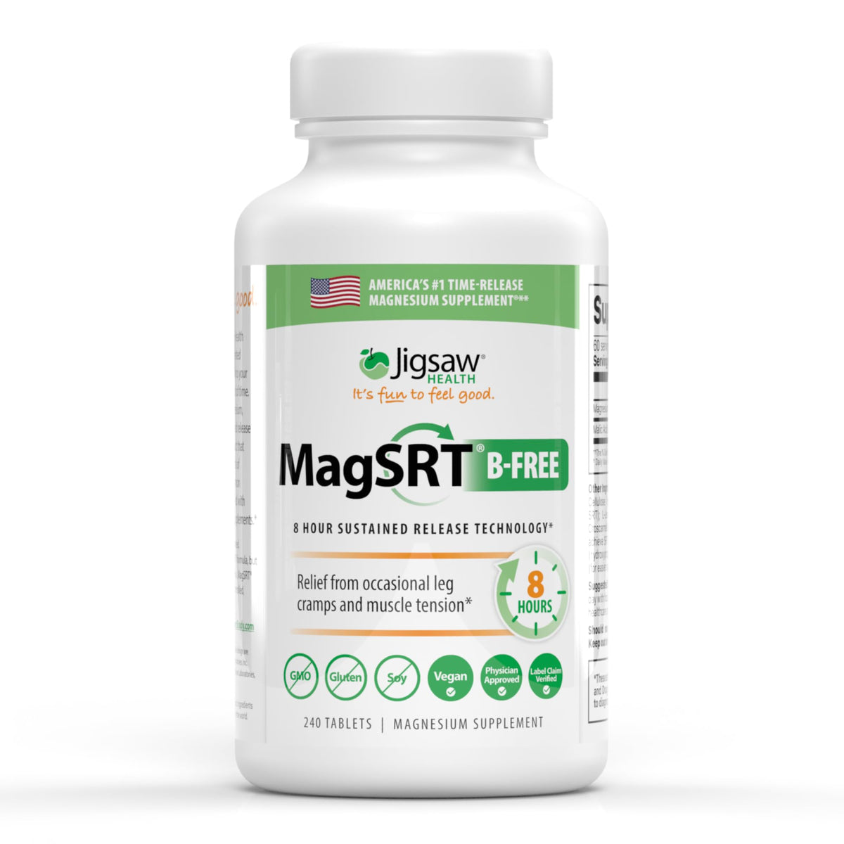 Jigsaw Health MagSRT vista frontal del envase mostrando 240 comprimidos y marca