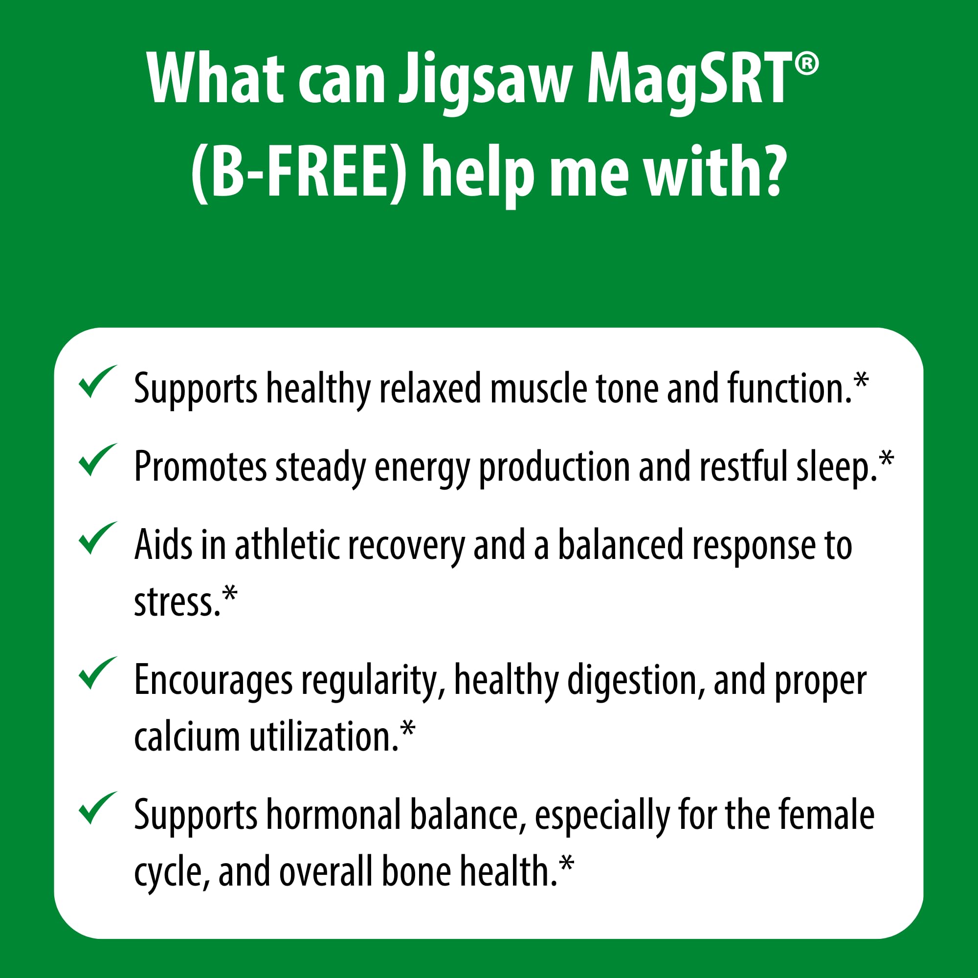 Jigsaw Health MagSRT varios comprimidos distribuidos que muestran forma y color