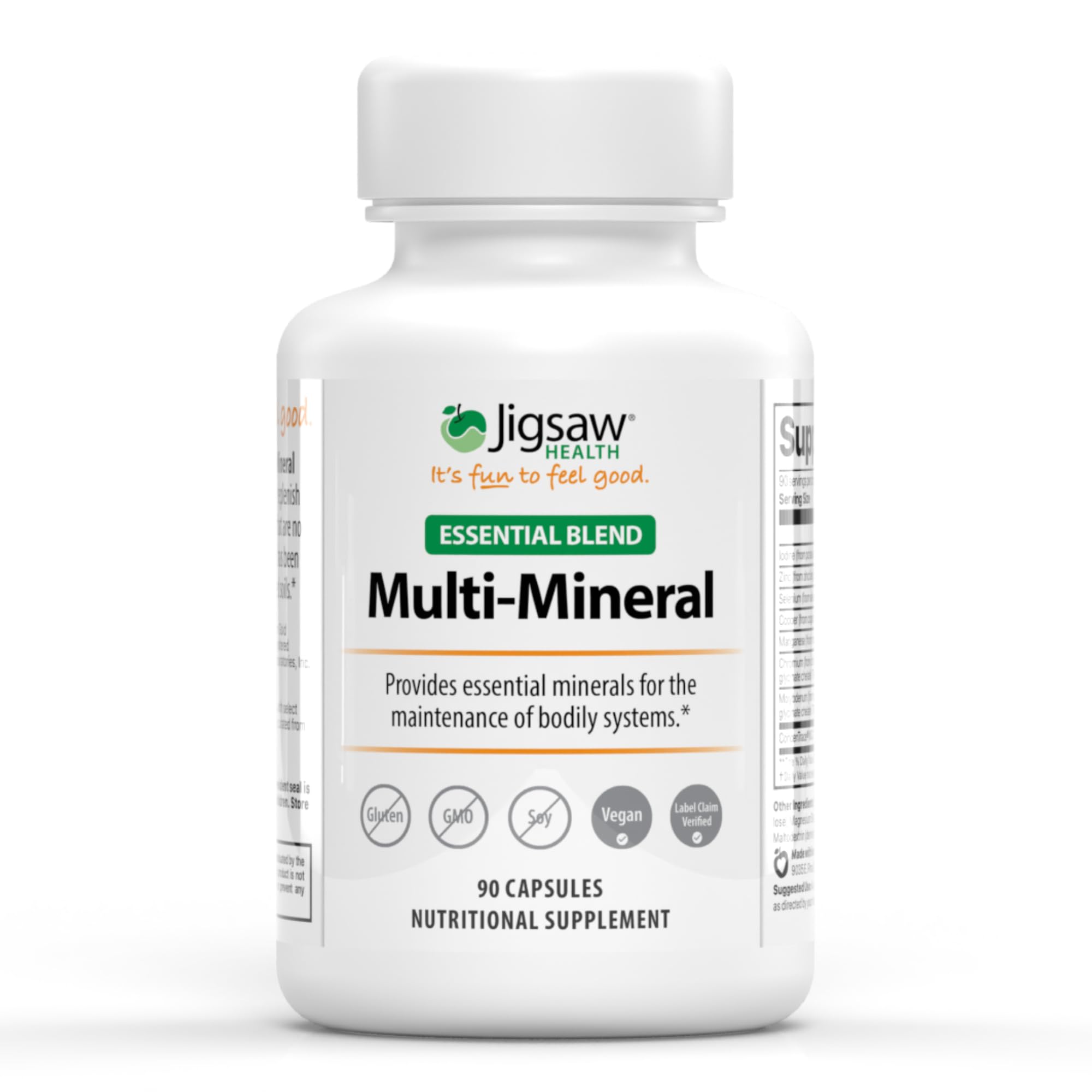 Jigsaw Health frasco frontal mostrando etiqueta clara y beneficio de minerales