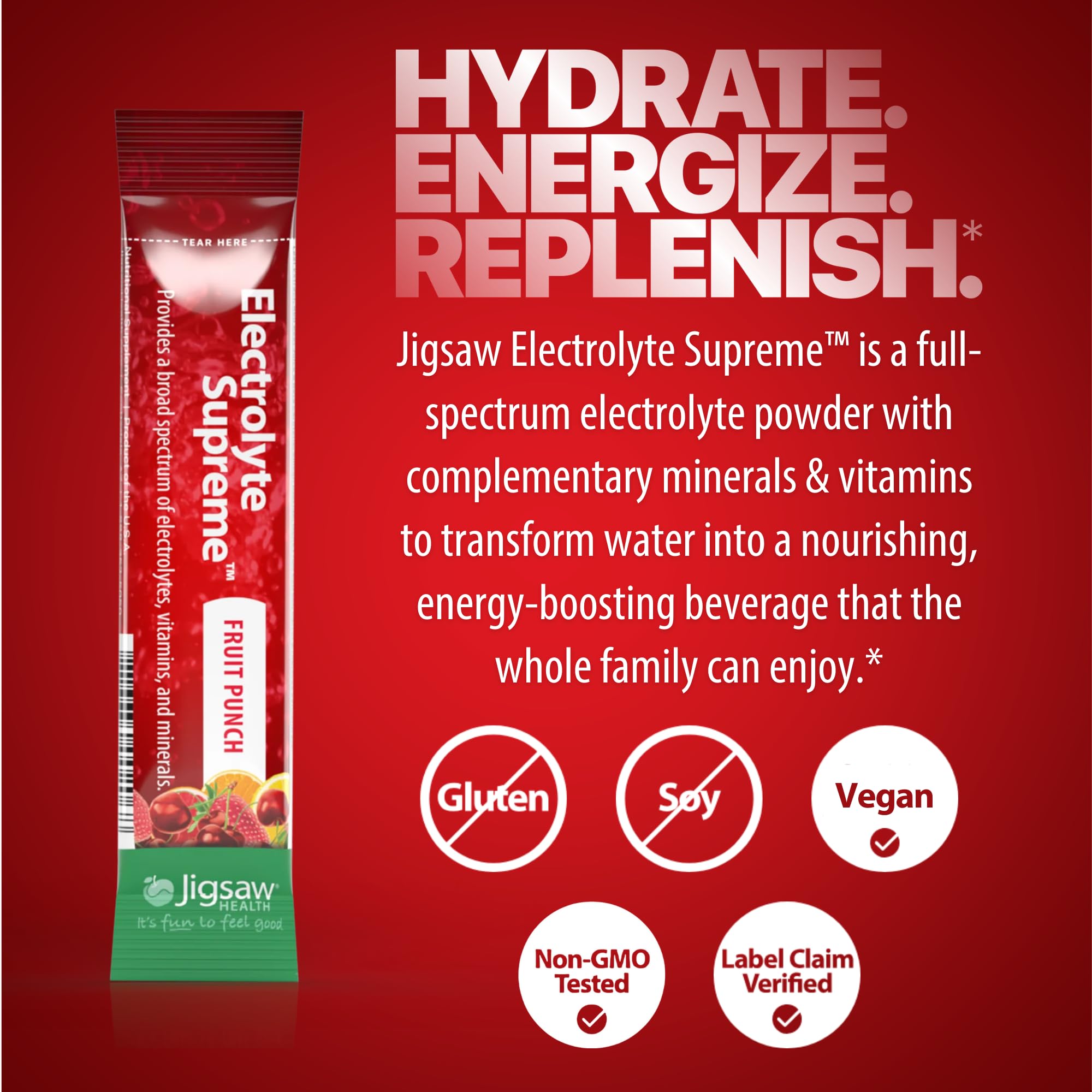 Jigsaw Health vaso con bebida Fruit Punch hidratante y sabor agradable