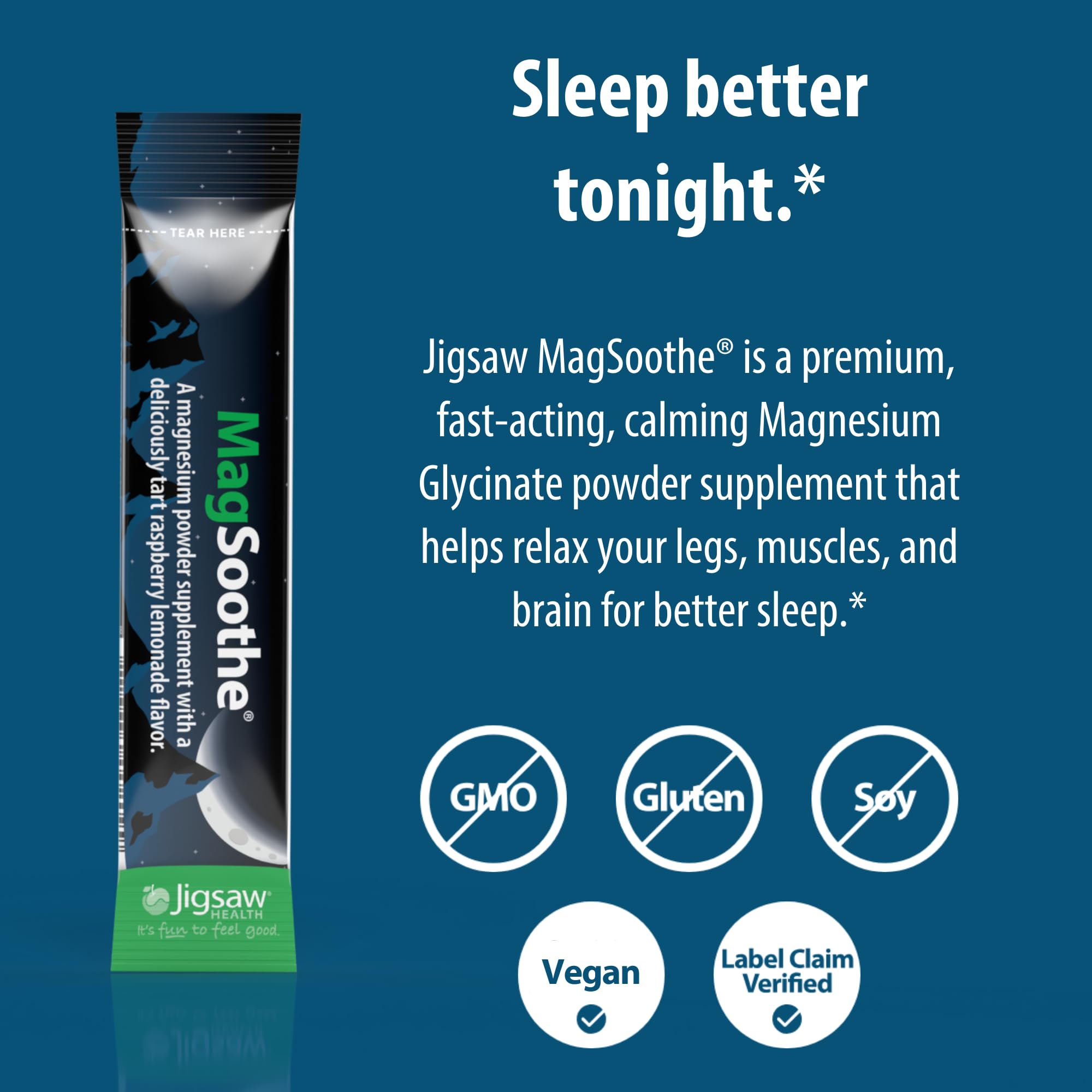 Jigsaw Health vaso con bebida disuelta para relajación nocturna