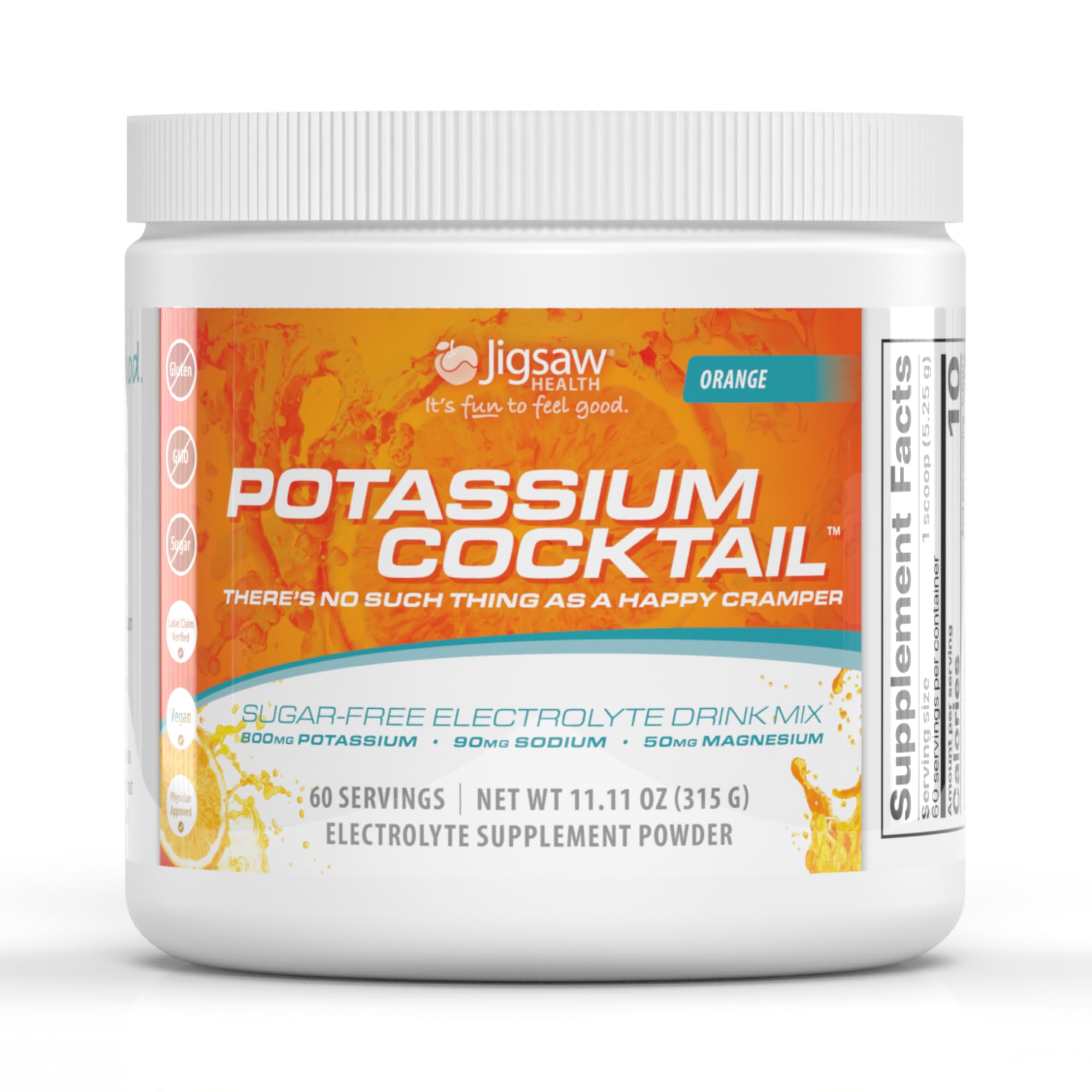 Jigsaw Health tarro frontal del Potassium Cocktail mostrando diseño y tamaño, facilita uso diario