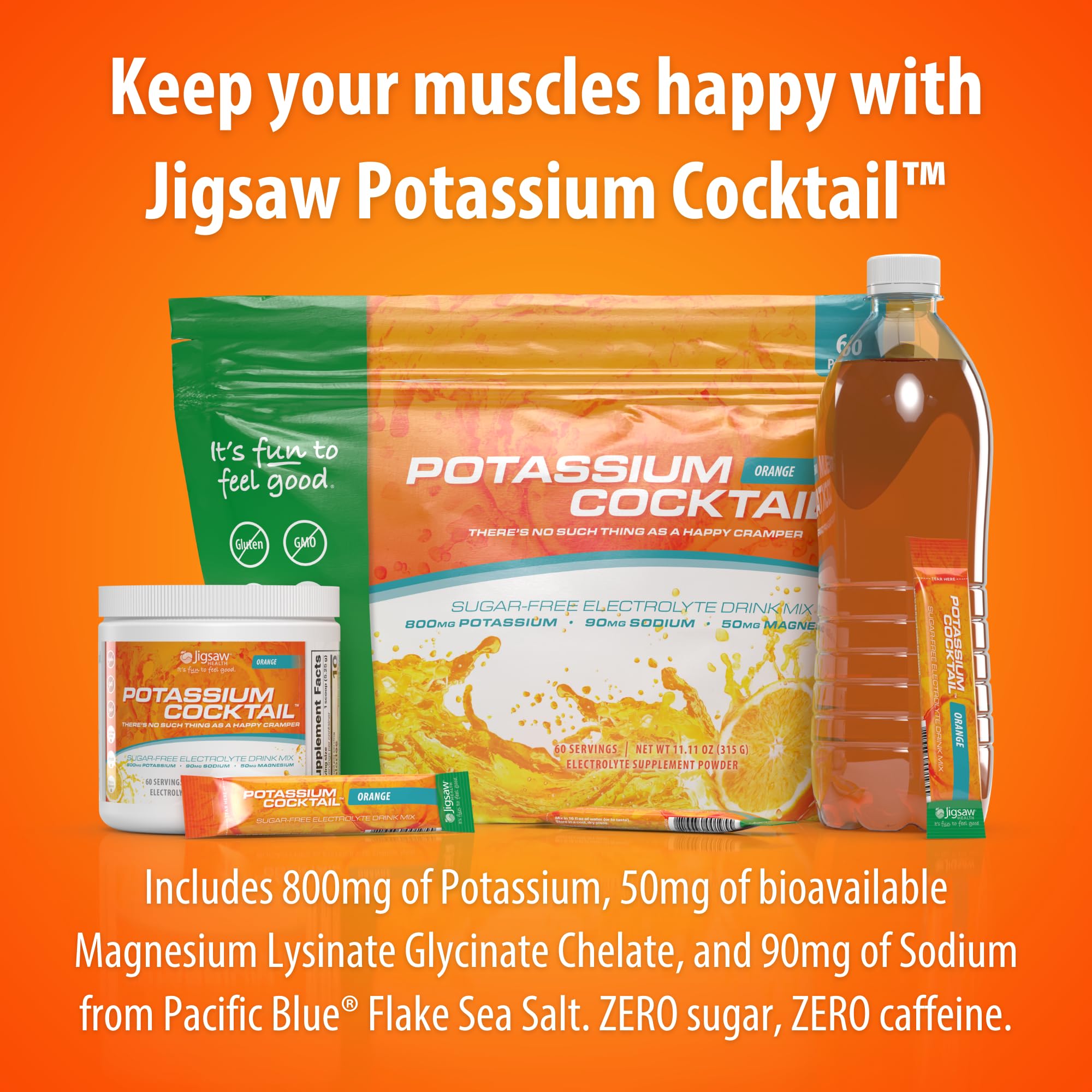 Jigsaw Health vaso servido con rodaja de naranja, sabor cítrico y sin azúcar