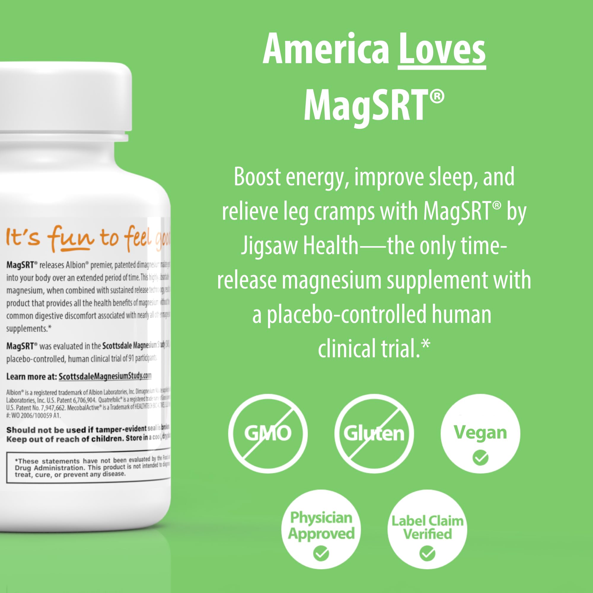Etiqueta de Jigsaw Health MagSRT con información de ingredientes y dosificación visible