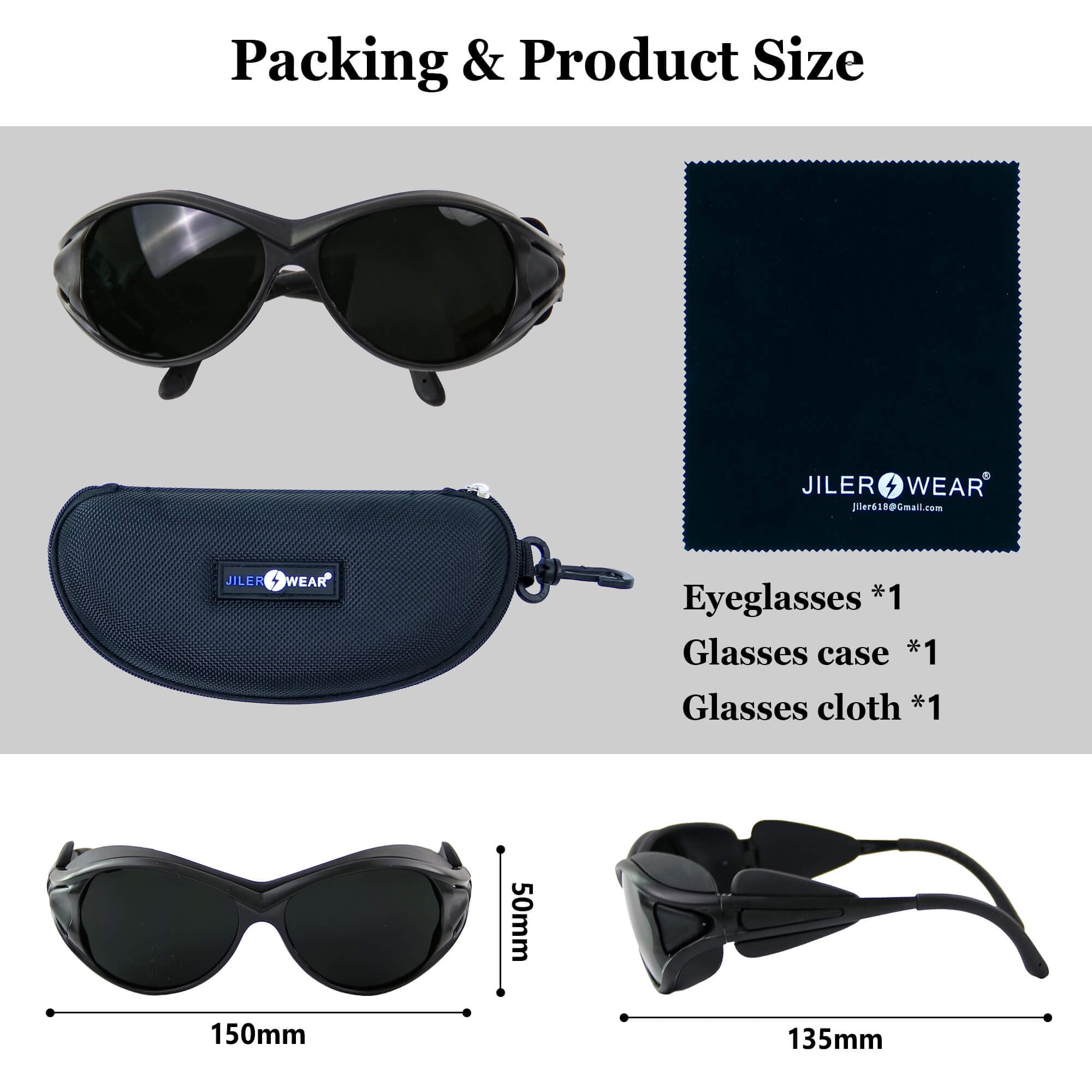 JILERWEAR comparación de tamaño para ver ajuste y cobertura ocular