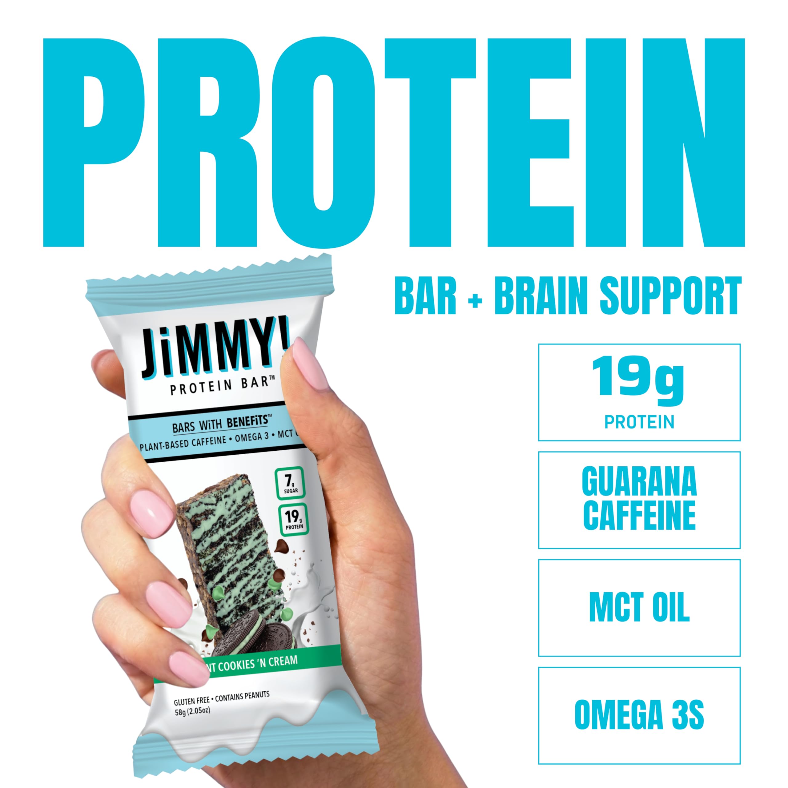 JIMMYBAR barra cortada revela textura interior y alto contenido proteico para saciedad