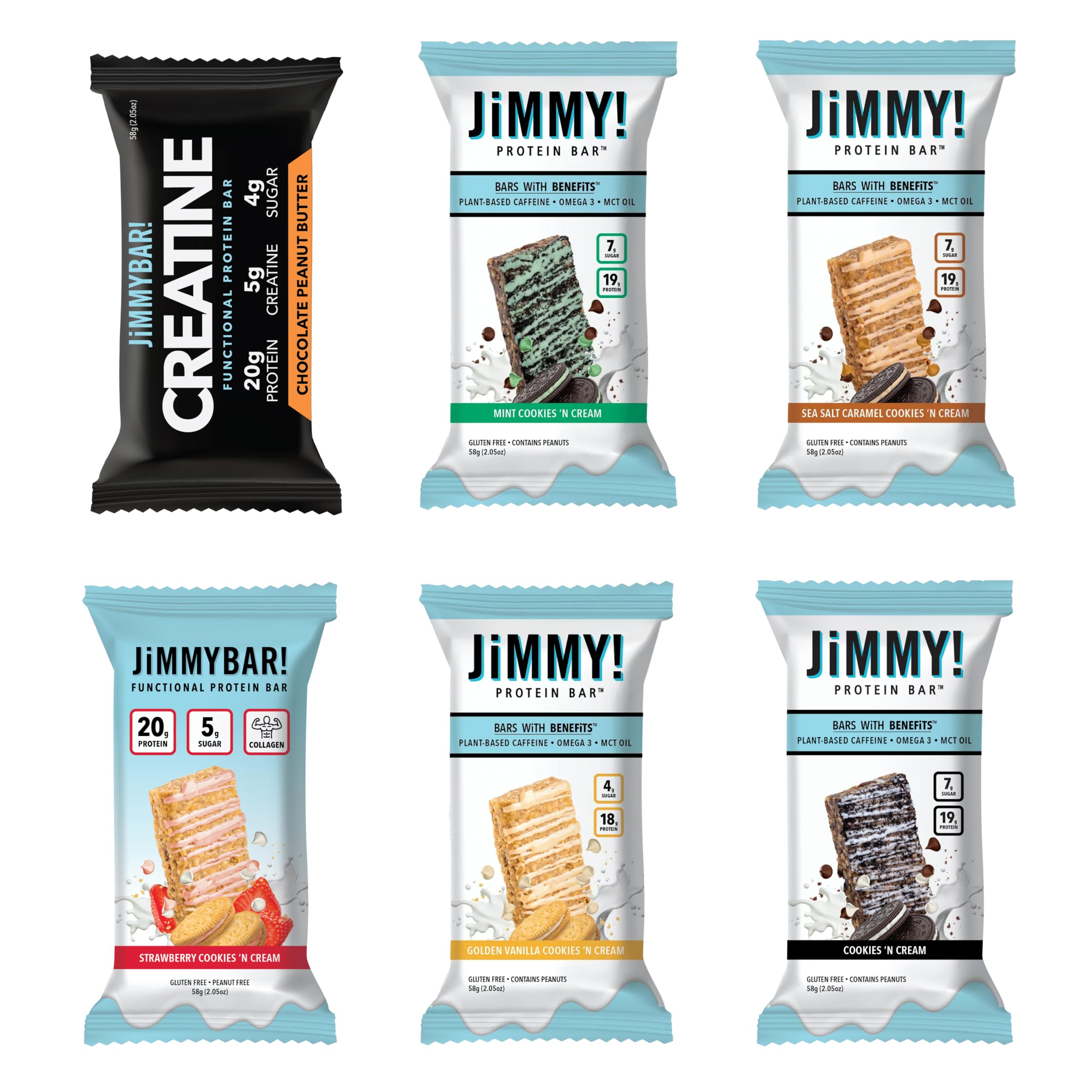 JIMMYBAR paquete de 24 barras al frente muestra variedad y conveniencia