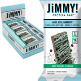 JIMMYBAR frente del empaque mint cookies n cream mostrando información clave y conveniencia