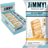 JIMMYBAR frontal del empaque mostrando 12 barras y beneficios nutricionales