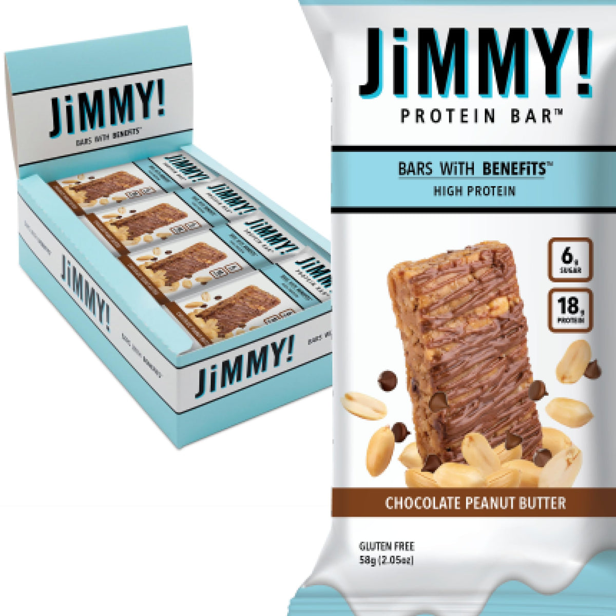 JIMMYBAR vista frontal del envase, práctico para llevar y elegir rápido