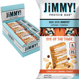 JIMMYBAR empaque frontal que muestra 25g proteína y bajo azúcar