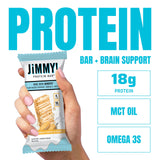 JIMMYBAR corte que revela textura crujiente y interior cremoso para saciedad