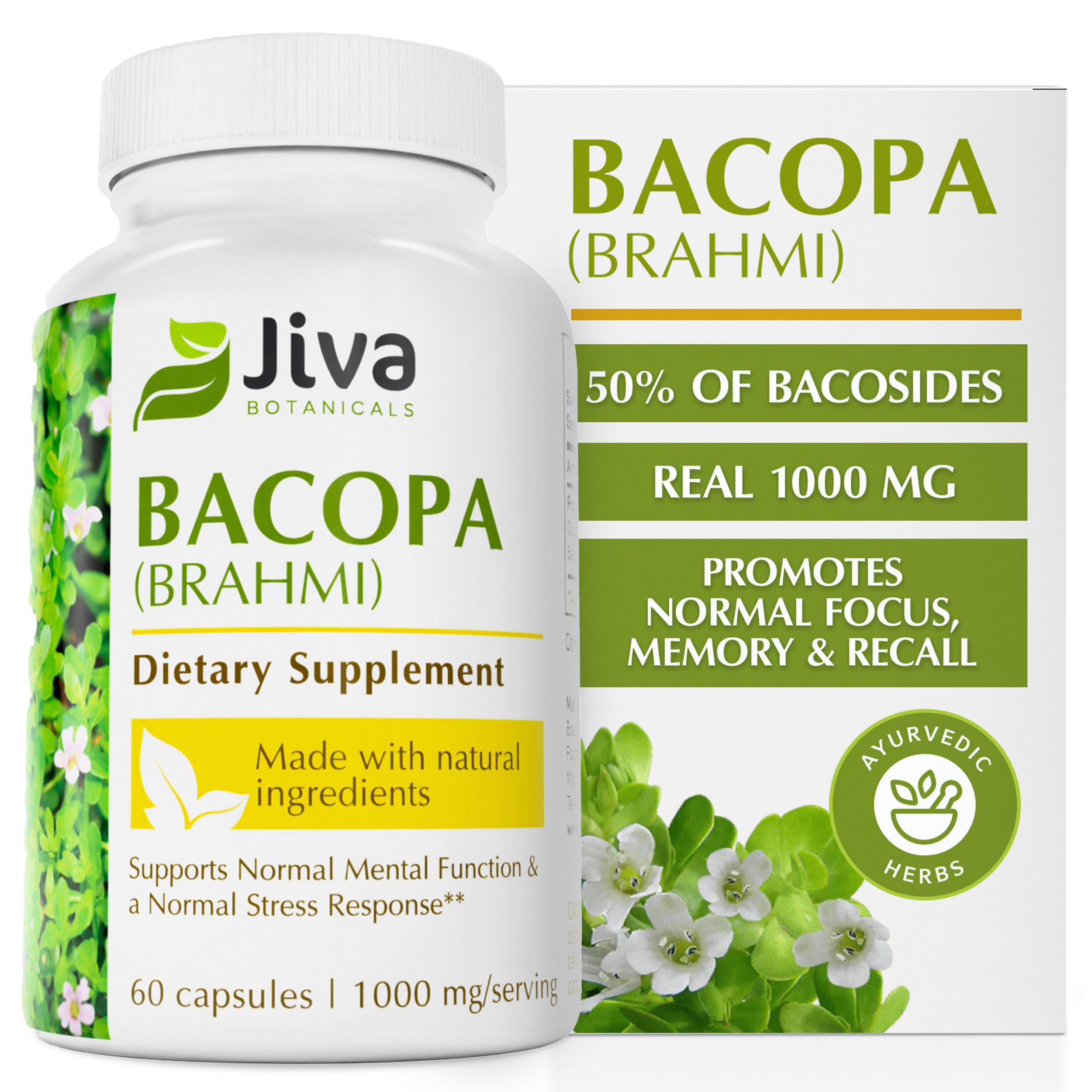 Jiva Botanicals frasco frontal mostrando etiqueta clara y beneficio calidad