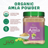 Jiva Organics batido saludable con polvo de amla mezclado y vibrante