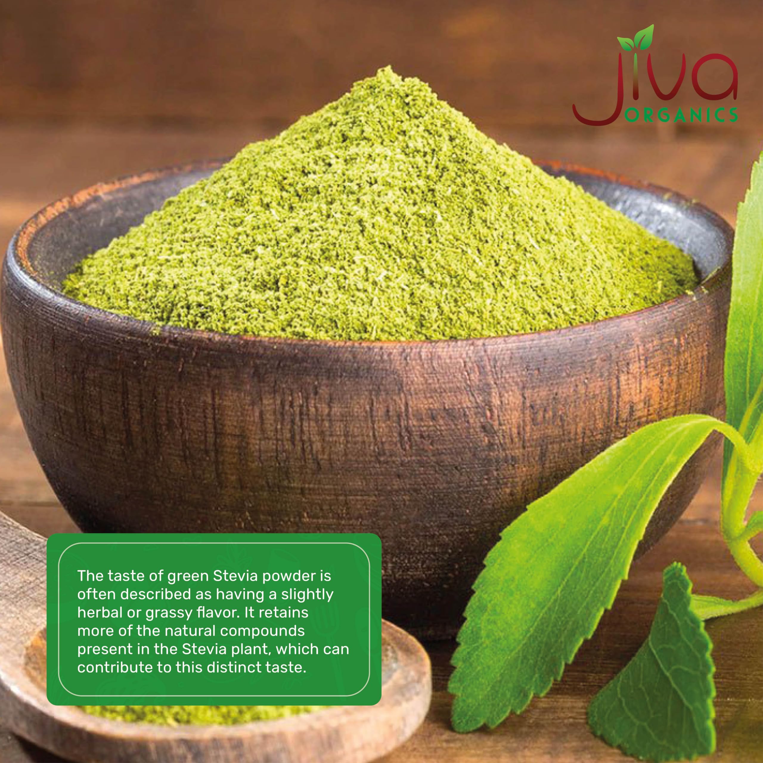 Jiva Organics bol con polvo y hojas, evidencia origen natural