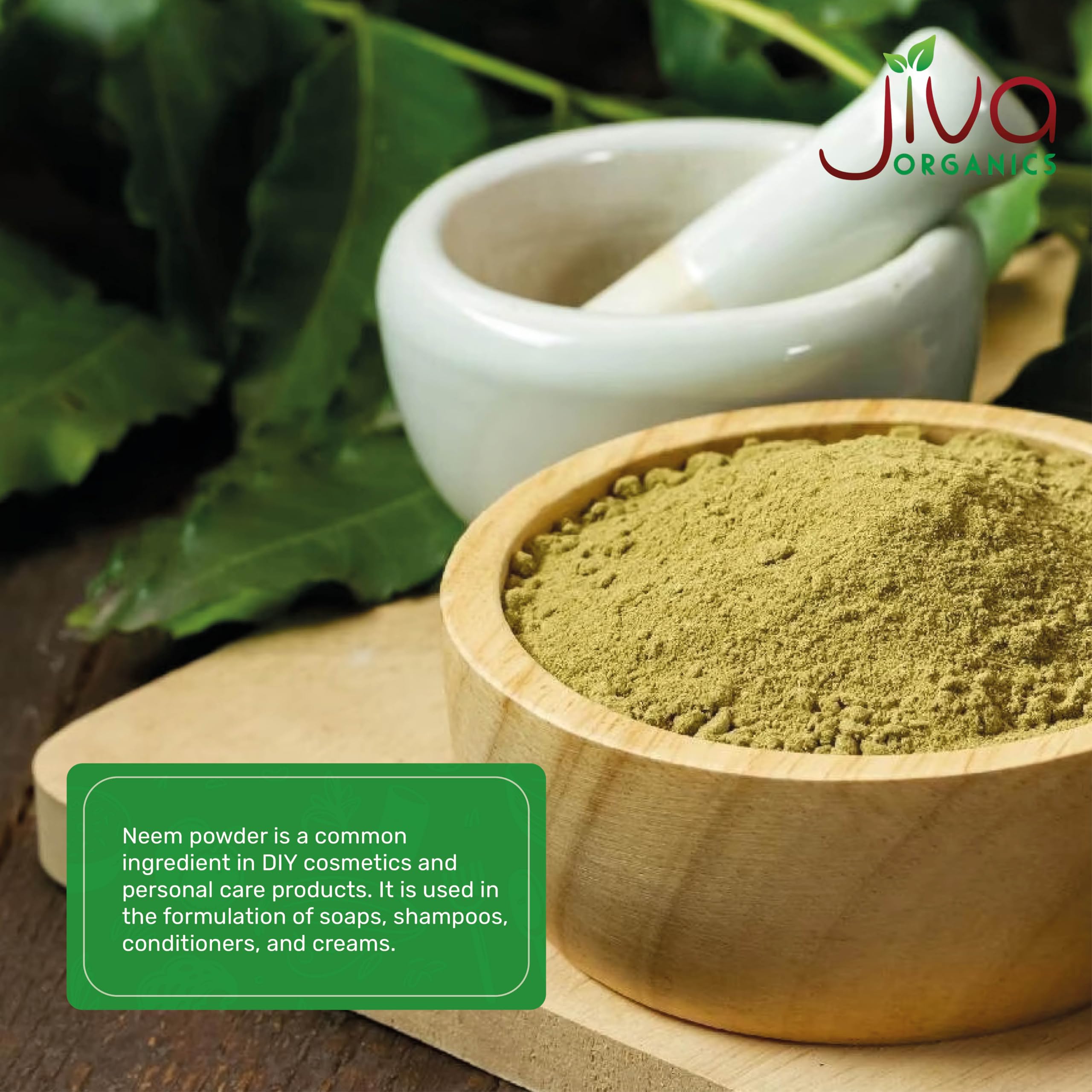 Jiva Organics bol con mezcla para tratamiento capilar, muestra uso nutritivo del polvo