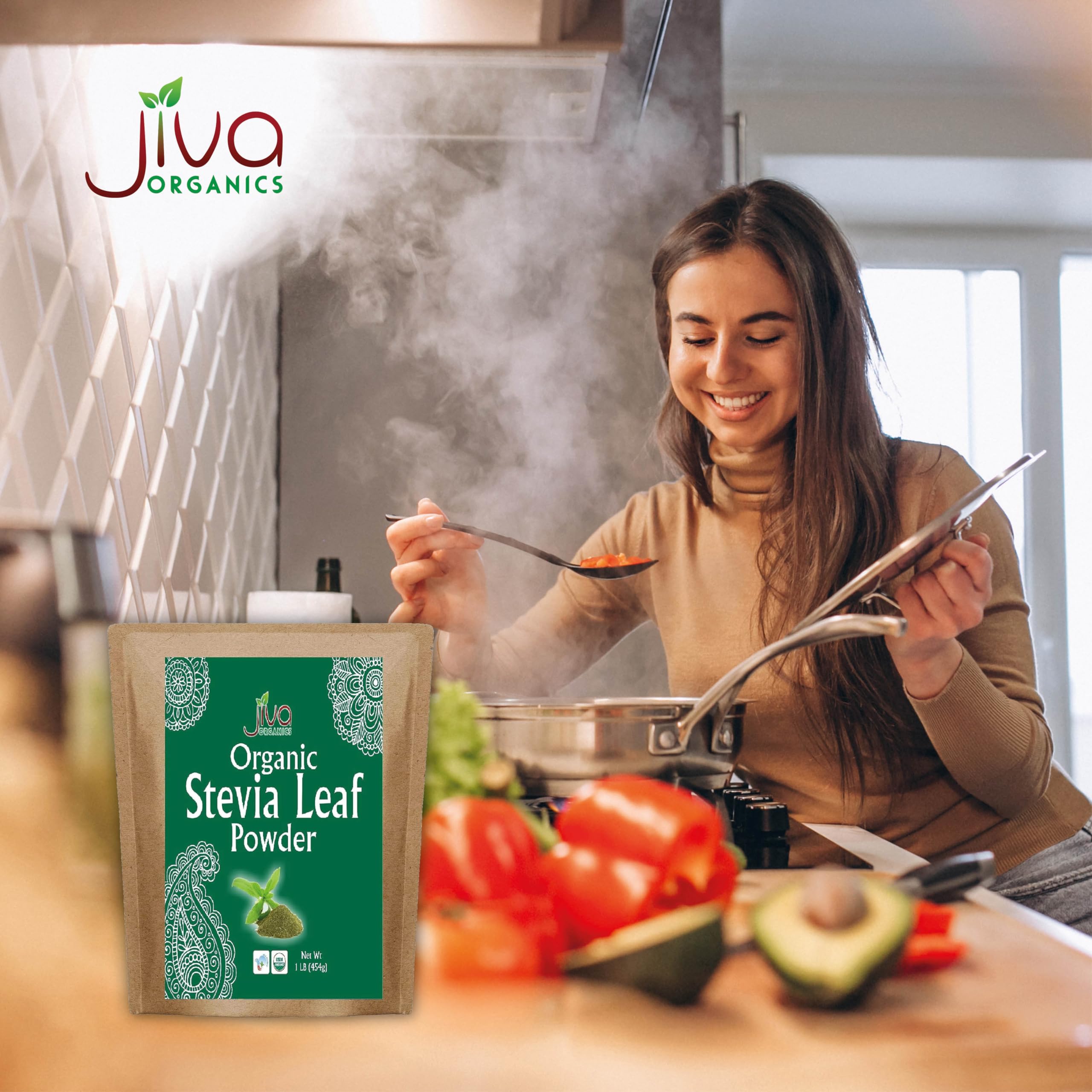 Jiva Organics etiqueta con certificación orgánica y Non-GMO visible