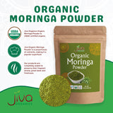 Jiva Organics batido verde con moringa mostrando uso y energía natural