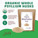 Jiva Organics textura de cáscara de psyllium mostrando consistencia útil