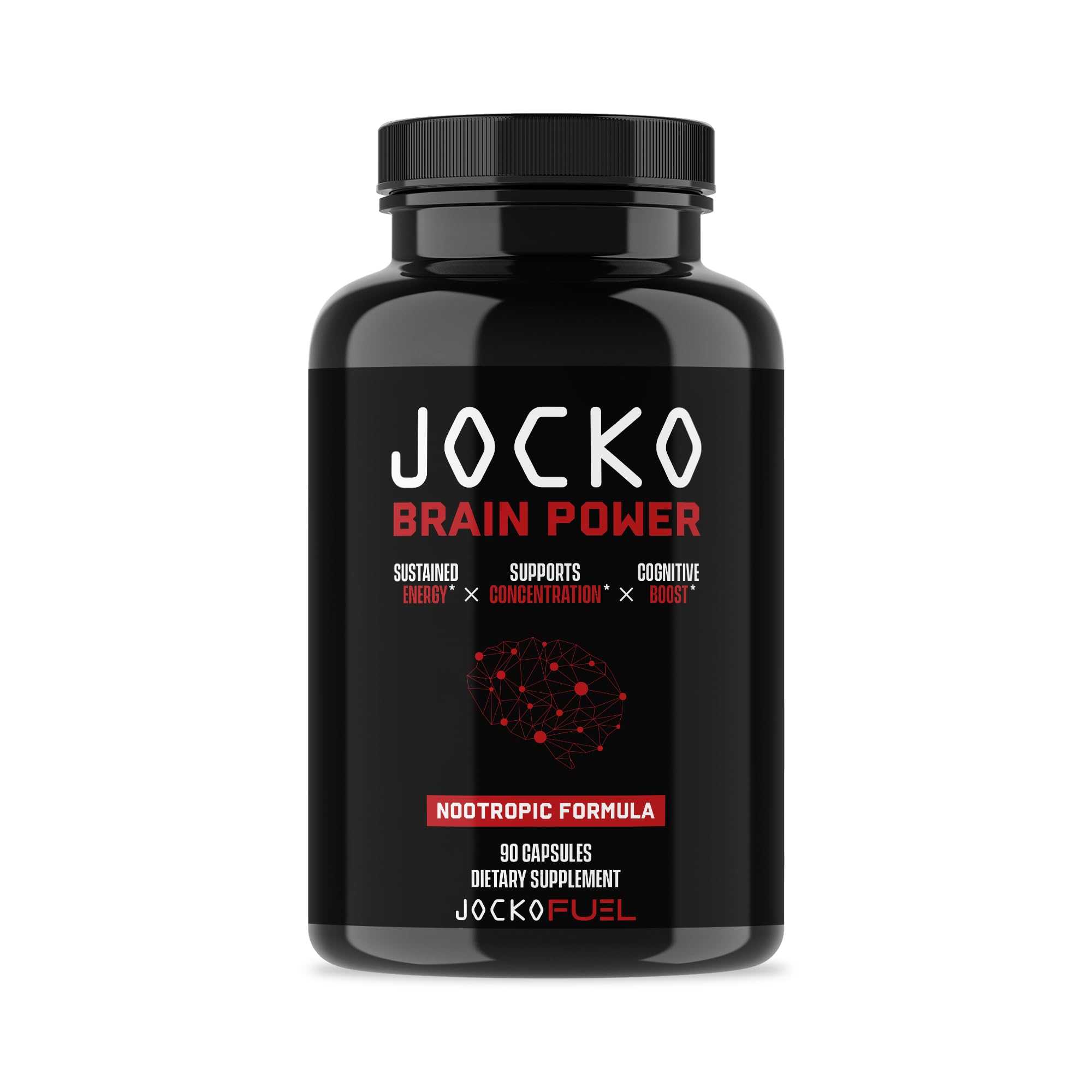Jocko Fuel frasco frontal mostrando diseño y beneficio enfoque prolongado