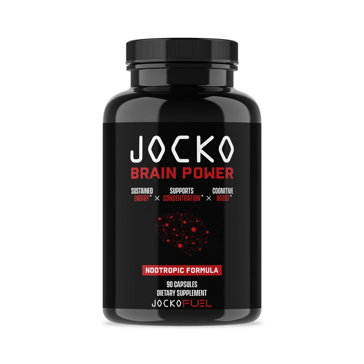 Jocko Fuel frasco frontal mostrando diseño y beneficio enfoque prolongado