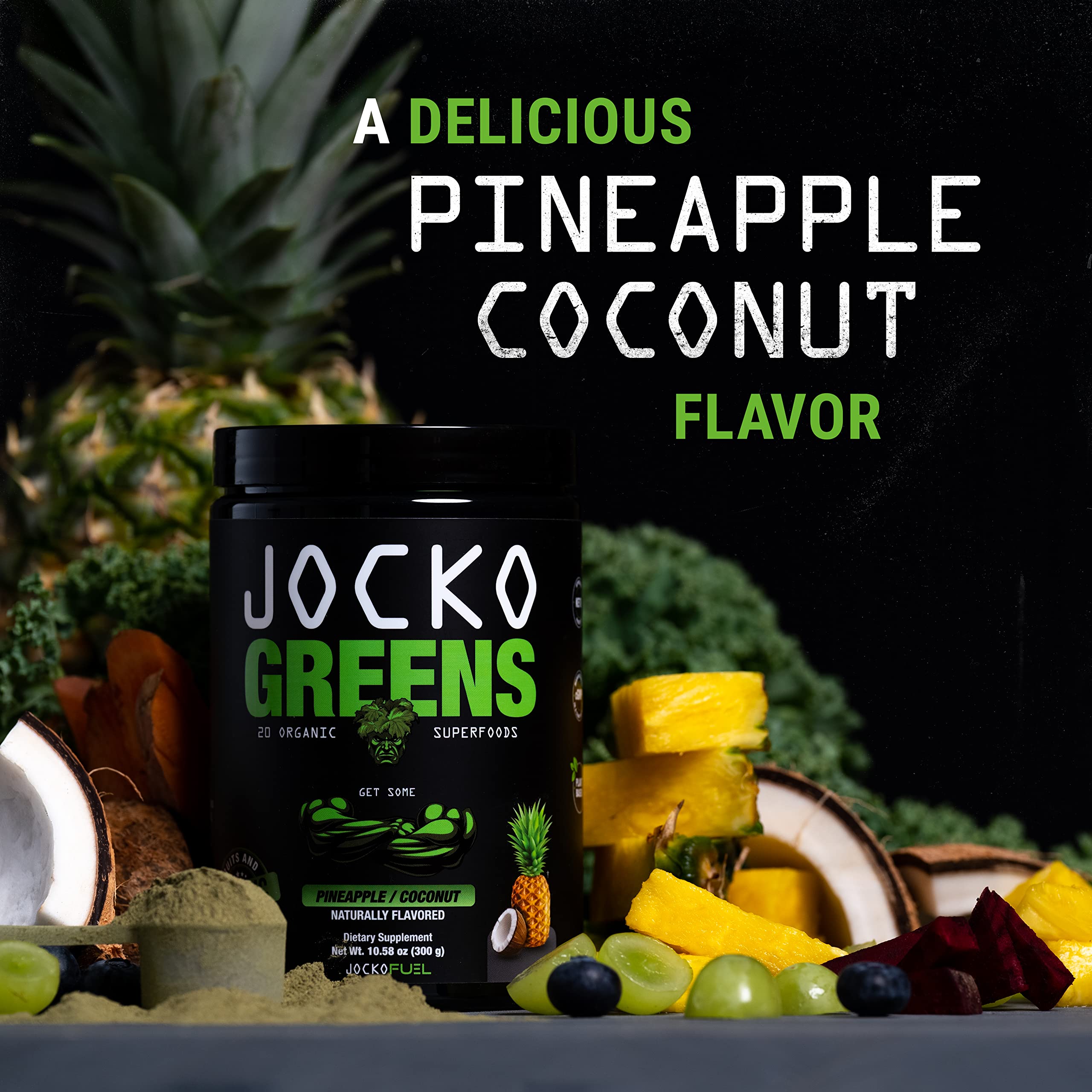 Jocko Fuel comparación de tamaño del envase junto a una servilleta para referencia