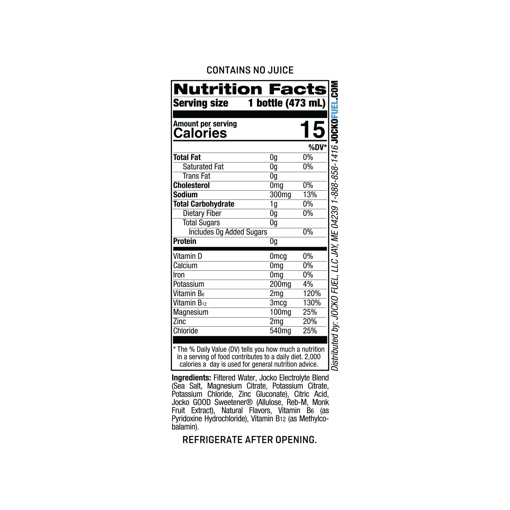 Jocko Fuel detalle de la etiqueta con ingredientes y garantía de pureza