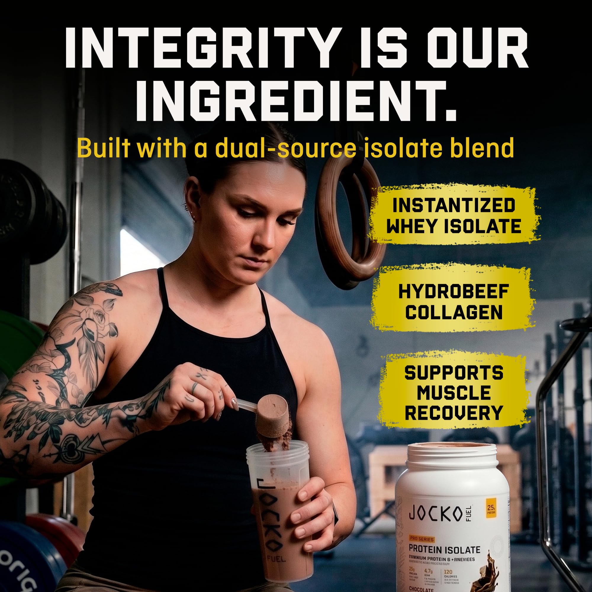 Jocko Fuel batido en vaso listo para consumir, práctico y rico en proteína