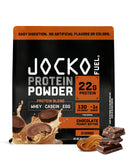 Jocko Fuel envase frontal mostrando sabor chocolate peanut butter y beneficio de 22 g proteína