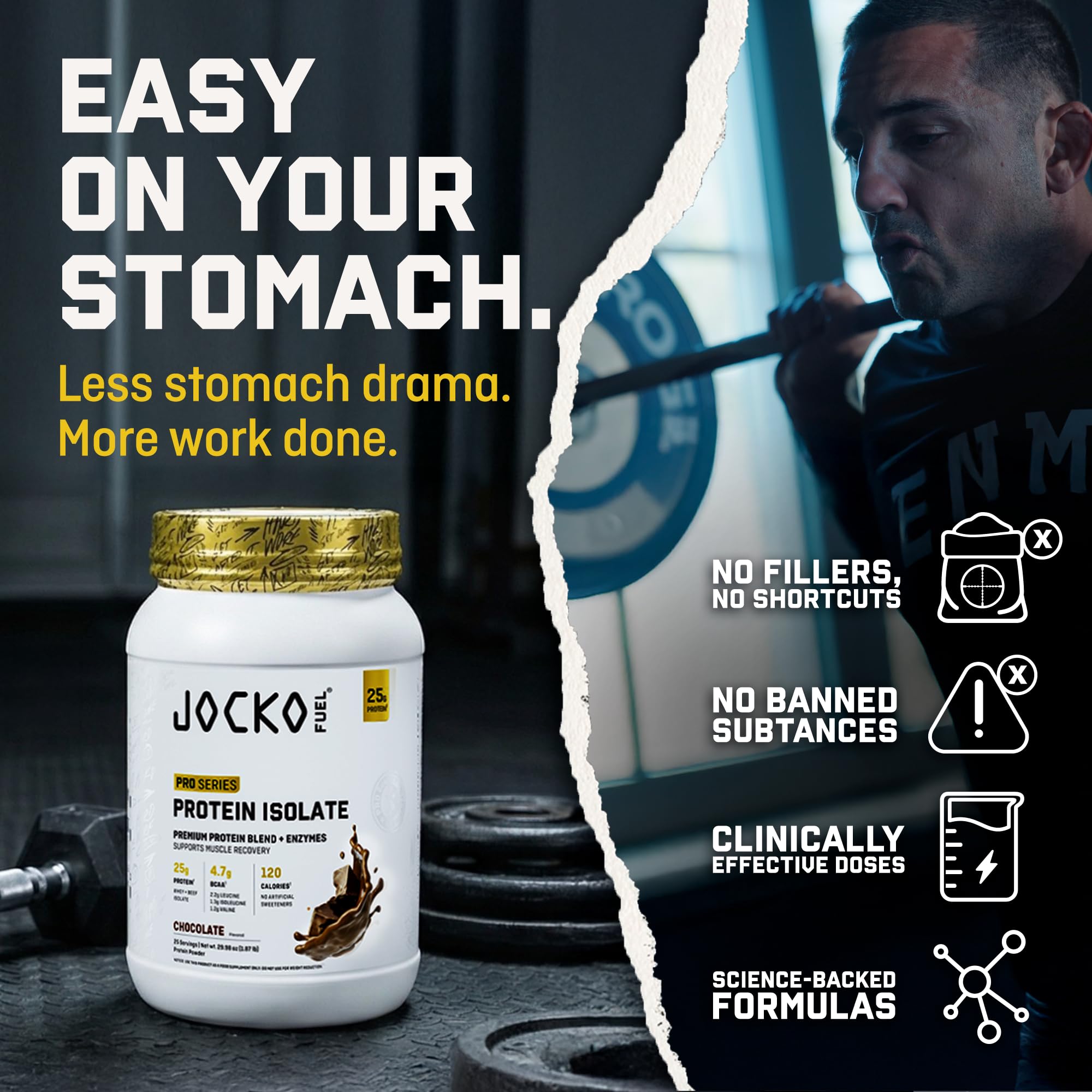 Jocko Fuel etiqueta nutricional destacando 25 g de proteína por porción