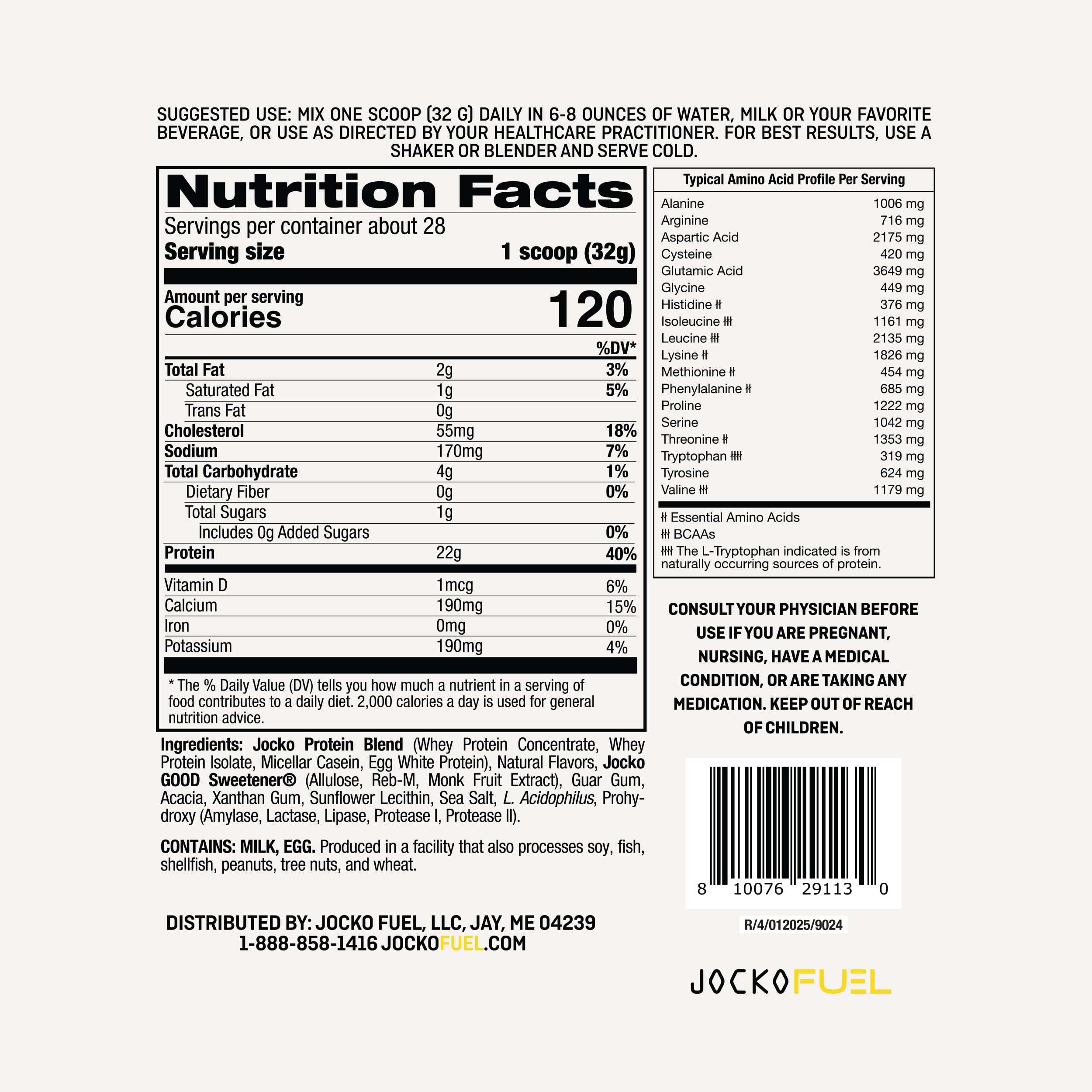 Jocko Fuel etiqueta nutricional en detalle indicando macros y porción