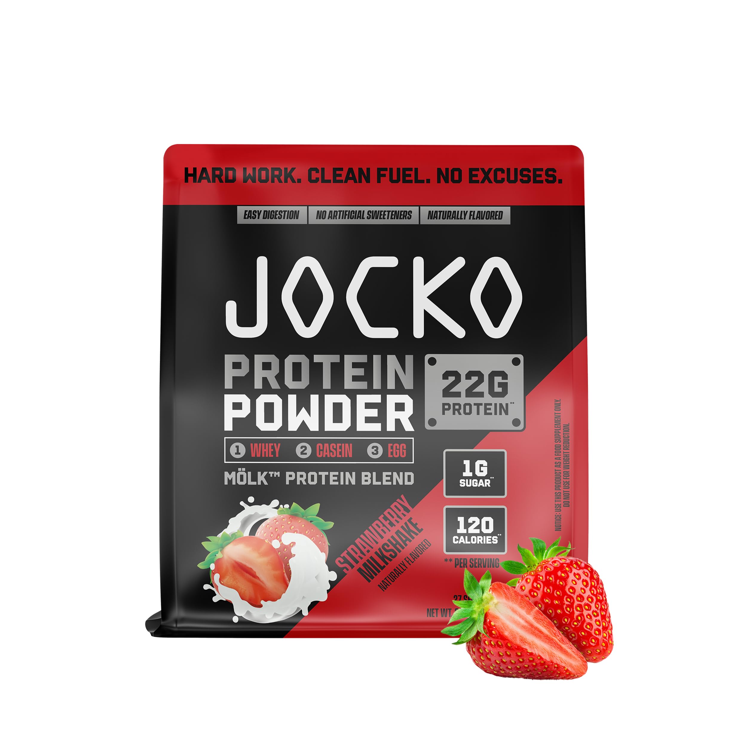 Jocko Fuel frente del envase mostrando diseño y sabor fresa beneficioso