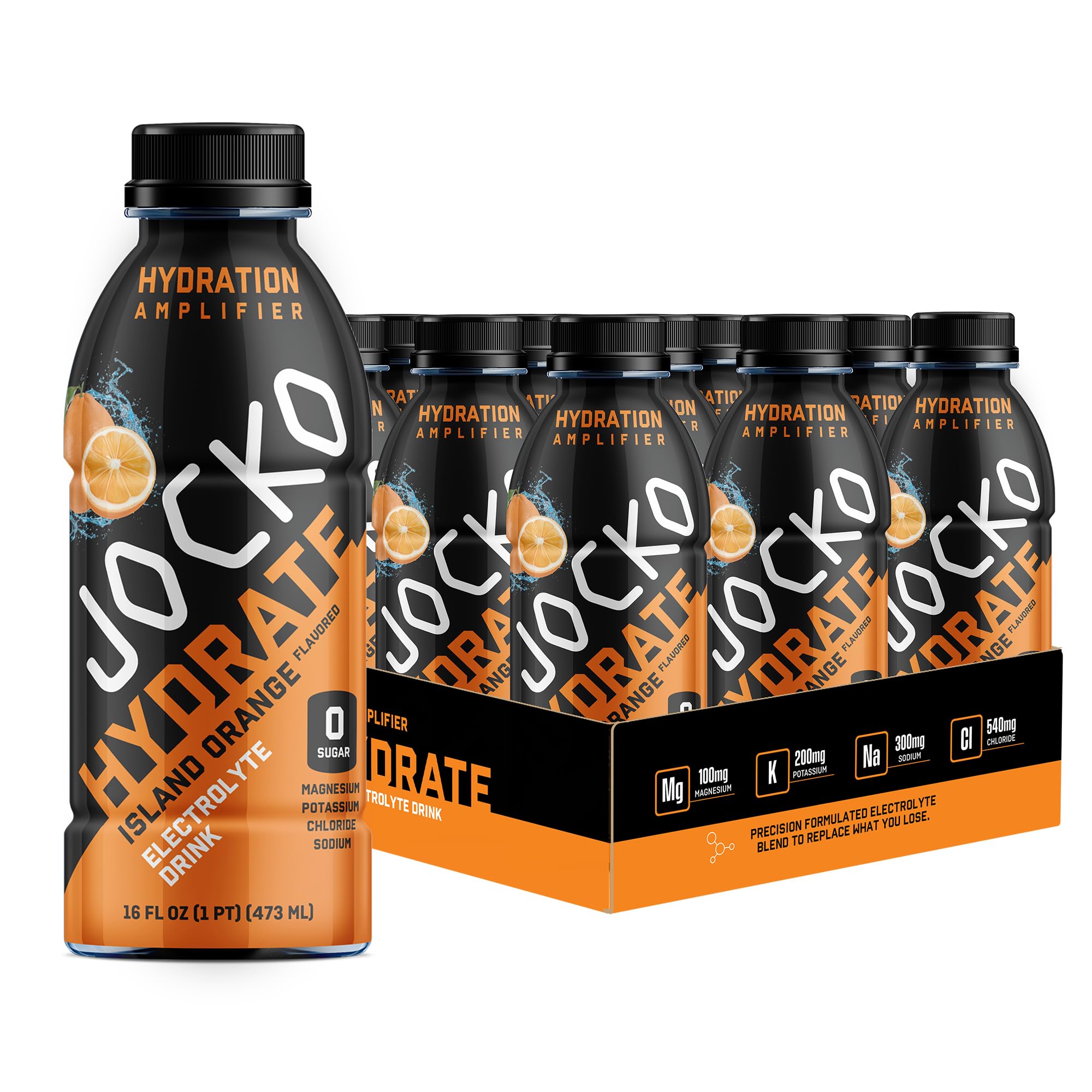 Jocko Fuel frontal del pack de 12, muestra sabor Island Orange y conveniencia