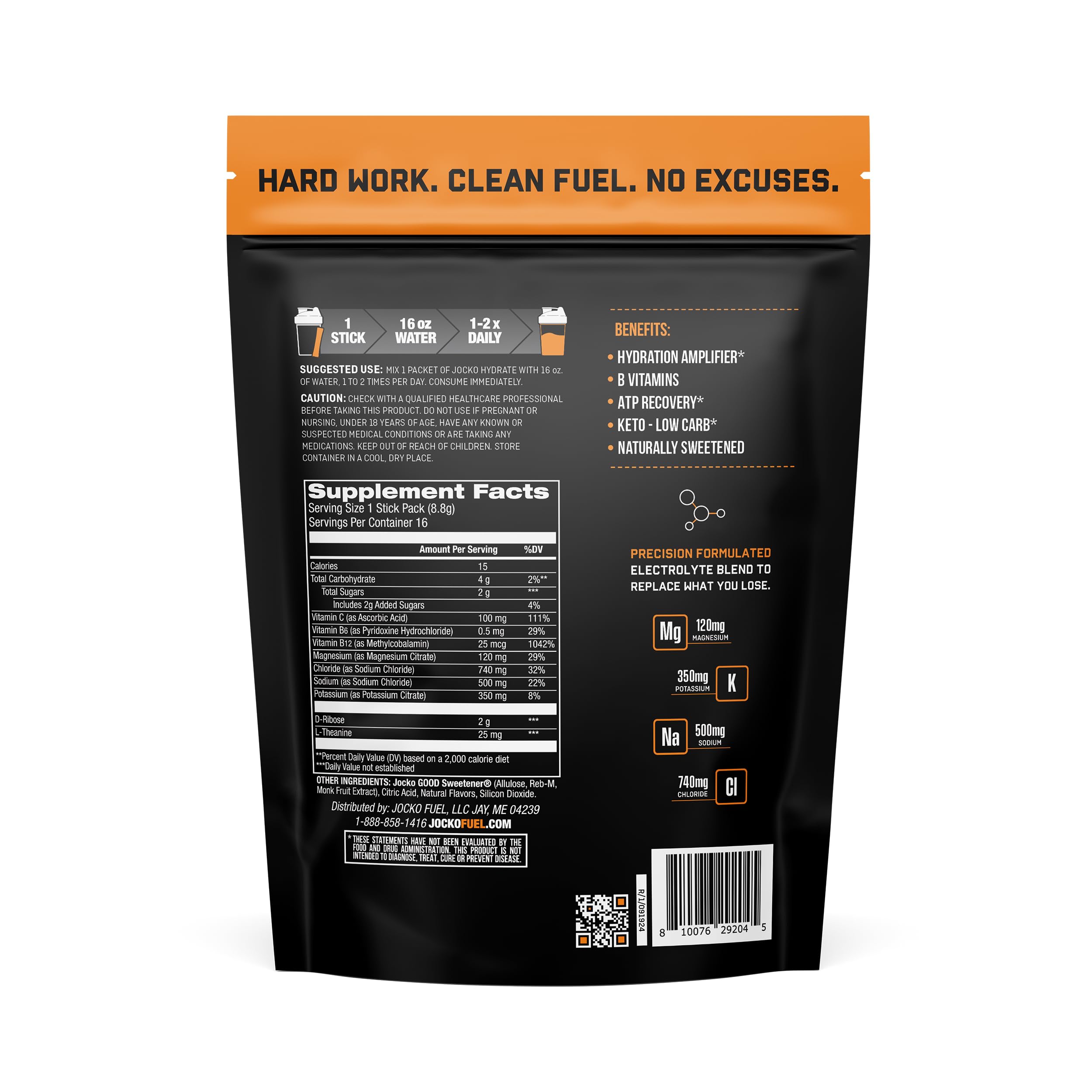 Jocko Fuel sobre abierto con polvo naranja listo para mezclar