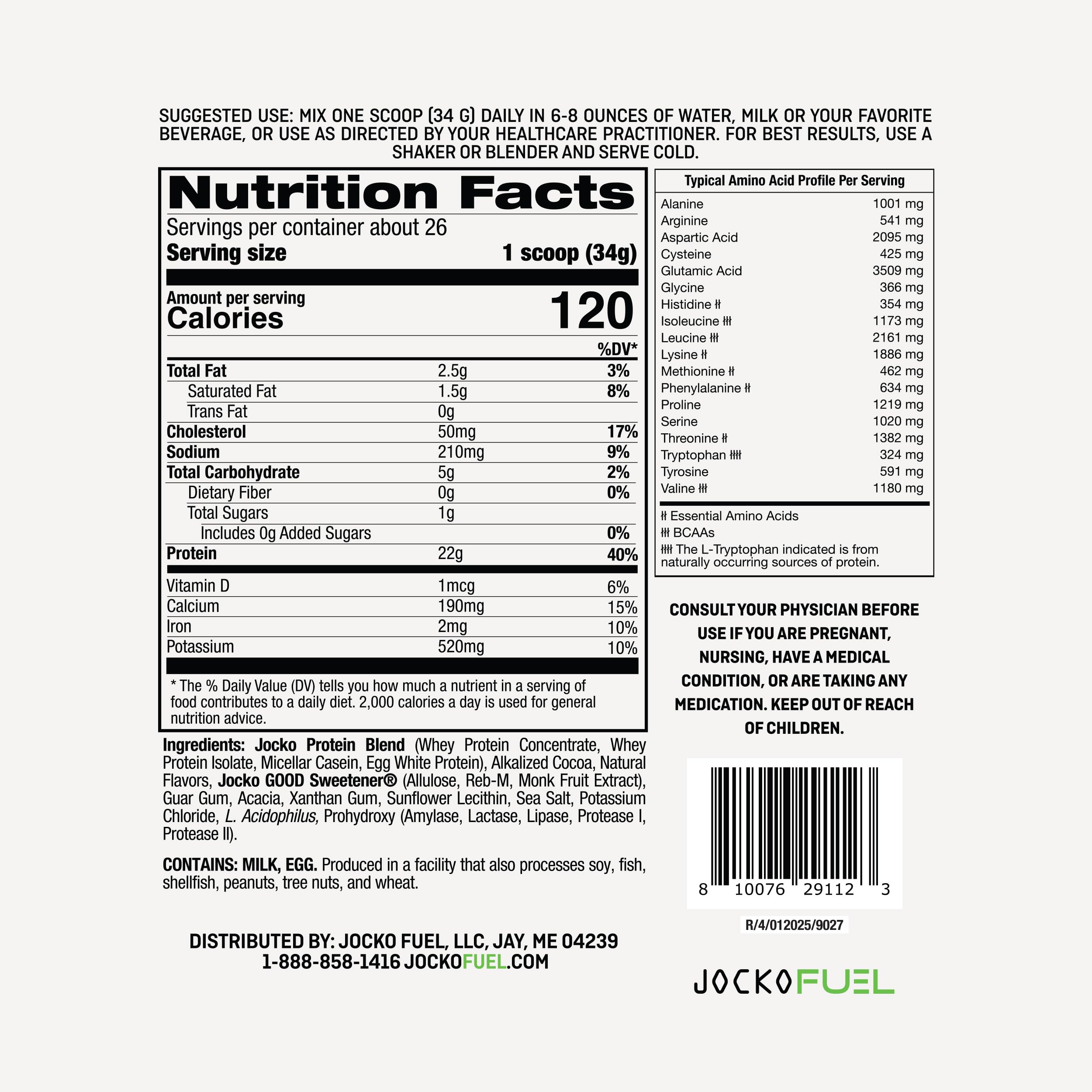 Polvo de Jocko Fuel textura fina y mezcla proteica lista para batido